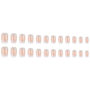 Square Press On Medium French Tips Silver Glitter Acrylic Nails