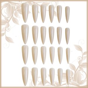 24Pcs Stiletto Press on Nails with Solid Color Design.