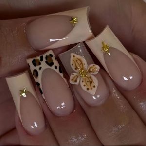 Leopard Print French Tip Press on Nails