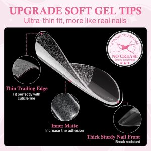 Almond Nail Tips: 240pcs Pointed Almond Soft Gel Nail Tips.